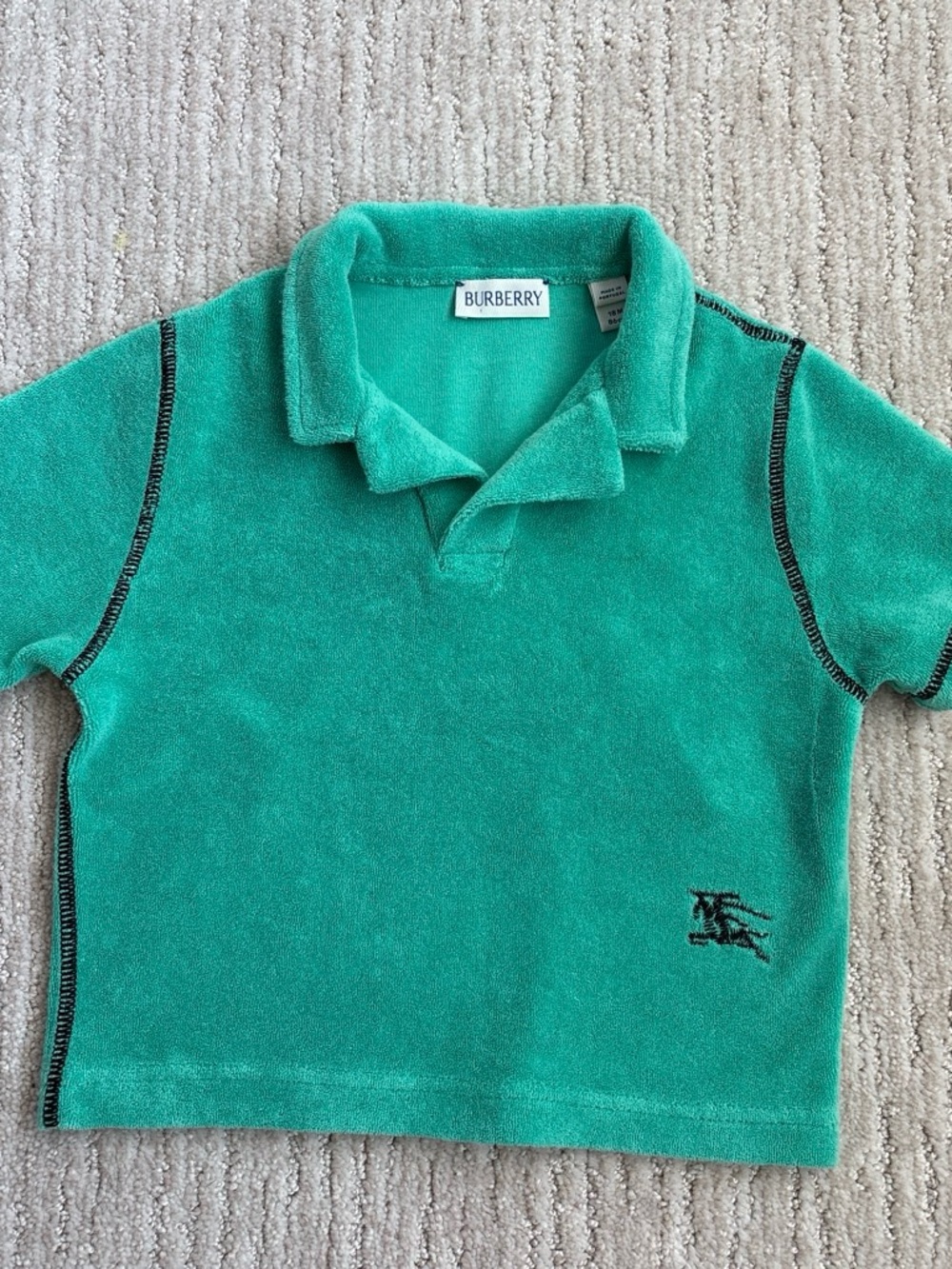 Burberry Kids Teal Terry Polo with Contrast Stitching